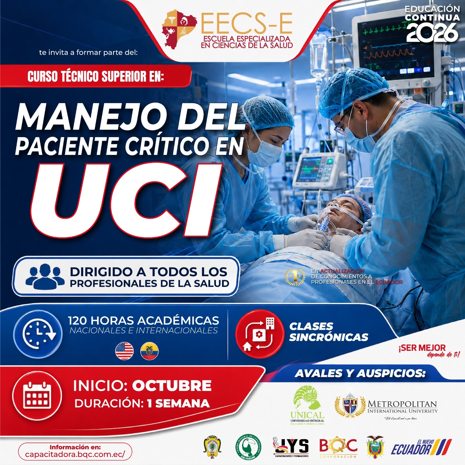 Curso Técnico Superior en Manejo del Paciente Crítico en UCI